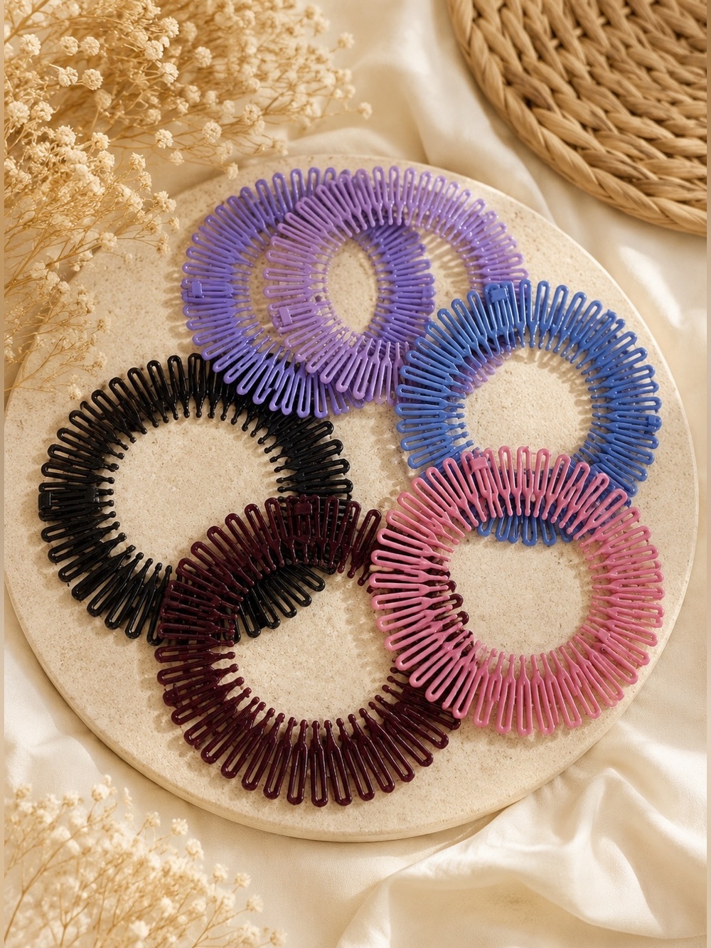 Vintage 6-Piece Magic Stretch Hair Comb Set Multicolor Flexible Expandable